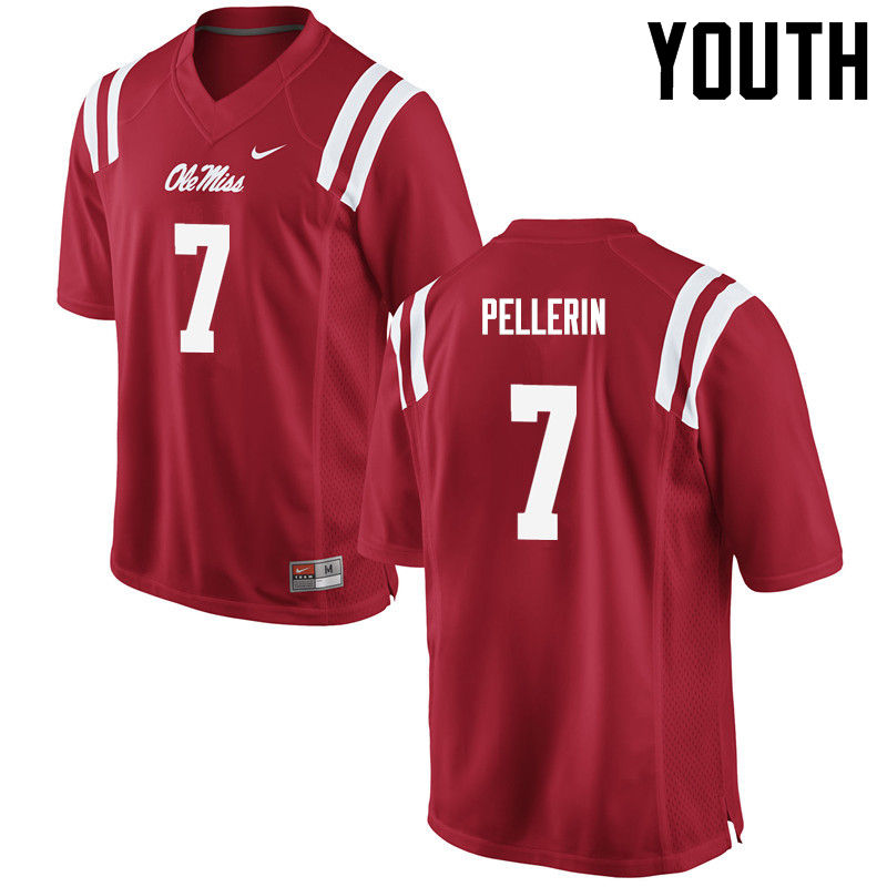 Jason Pellerin Ole Miss Rebels NCAA Youth Red #7 Stitched Limited College Football Jersey UWB5658CA